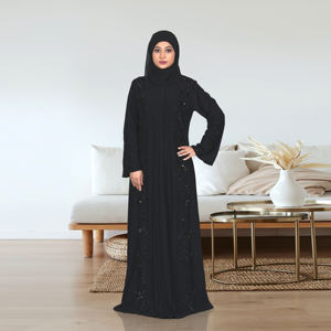 Abaya de Tela Nida con Detalles Discretos de Lentejuelas, Silueta Recta, Manga Larga, Largo hasta el Suelo, para Mujeres Musulmanas, Eid, Ramadán, Club Nocturno, Formal - Product Image 1