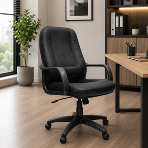 Silla de Oficina Ejecutiva Moderna DUKE de Malasia, Respaldo Medio, Alta Calidad, Metal Cromado, Cuero Sintético, Malla, Espuma PP Ergonómica - Product Image 1
