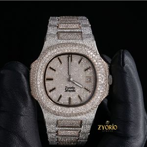 Reloj de Lujo con Incrustaciones de Moissanita para Hombre, Personalizado en Dos Tonos, Oro Rosa y Acero Inoxidable, Esfera con Diamantes, Reloj Automático - Product Image 4