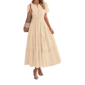 Vestido Largo Bohemio de Verano con Estampado Floral Rojo, Diseño en A con Volantes, Manga Corta, Ropa de Mujer para Exportación B2B - Product Image 2