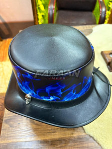 Chapeau haut de forme fait main avec motif crâne flamme bleue, style Western Cowboy Steampunk Gothique Biker, pour adultes, idéal pour les fêtes - Product Image 5