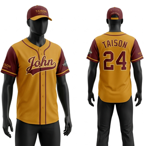 เสื้อเบสบอลชาย 160 GSM ผ้าโพลีเอสเตอร์ตาข่าย สีน้ำตาลทอง ปักลายแบบ Tackle Twill  แบบ Sublimation ติดกระดุมด้านหน้า ชุดกีฬา - Product Image 6