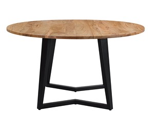 Table à manger ronde en bois d'acacia avec pieds en métal, finition naturelle et noire, table à manger industrielle pour la maison, la cuisine, le bureau, le restaurant - Product Image 5