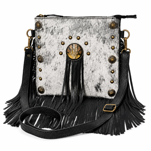 Hair On Cowhide Genuine Leather Women's Crossbody Bag Western Fringe Shoulder <b>Purse</b> Concho Accent Handmade Everyday Travel Bag - Product Image 1