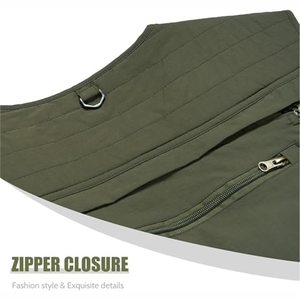 Men's Olive Green Multi Pocket V-neck <b>Utility</b> <b>Vest</b> Breathable Zipper Closure Casual Outdoor Wear - Product Image 4