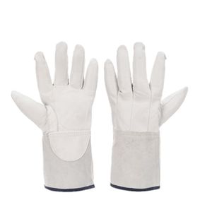 ถุงมือทำงานหนังวัวคุณภาพสูง พร้อมปีกนิ้วโป้งแบบแยกส่วน หนังแท้ ปลายแขนยาว ขอบผ้าสีต่างๆ ถุงมือป้องกันความปลอดภัย - Product Image 1