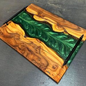 Trendy Resin And Wooden Fusion Tray Perfect For Home <b>Decor</b> Stylish Gifting And Elegant Party Or <b>Kitchen</b> Table Serving - Product Image 4