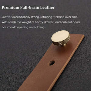 Tirador de Gabinete Moderno de Cuero con Perilla de Latón Sólido, Asa de Cajón de Cuero Marrón, Tirador Minimalista para Muebles de Cocina - Product Image 3
