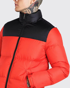 Custom Logo Red Black Color Block Puffer Jacket Premium Winter Insulated <b>Bubble</b> <b>Coat</b> Full Zip Streetwear Outerwear For Men - Product Image 3