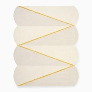 Tapis blanc avec motif zig-zag jaune et bord ondulé, fait main, couleur unie, adapté aux animaux domestiques, antidérapant, à poils longs, pour pique-nique, décoration intérieure, voiture - Product Image 1