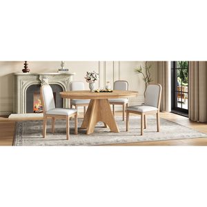 TREXM <b>Rustic</b> <b>Farmhouse</b> 42 58 Inch Extendable Vintage <b>Dining</b> <b>Table</b> Set 4 6 4 Upholstered Chairs for Kitchen <b>Dining</b> Room - Product Image 6