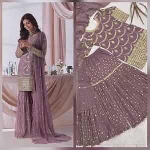 Purple Embroidered Faux Georgette Salwar Kameez Set for Women Pakistani Ethnic Wear for Wedding & Party Occasions - Product Image 2