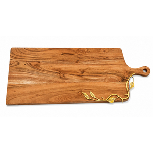 Planche à charcuterie vintage ronde en bois d'acacia avec poignée, incrustation en métal corail, plateau de service décoratif en bois, plateaux à fromage de qualité supérieure - Product Image 2