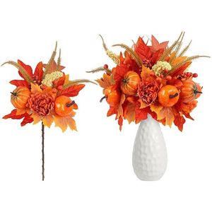 Set di 4 Decorazioni Autunnali Artificiali: Zucche, Bacche, Fiori e Steli di Acero per Vasi, Decorazioni di Alta Qualità - Product Image 1