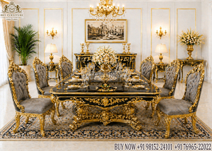 Juego de Muebles de Comedor de Madera de Teca de Estilo Barroco Imperial, Mesa y Sillas de Comedor de Estilo Victoriano, Último Modelo de Juego de Comedor para 8 Personas en Oferta - Product Image 4