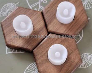 Decoración de madera esculpida hecha a mano, portavelas de madera de forma de flujo rectangular, soporte de candelita rectangular para decoraciones navideñas - Product Image 2