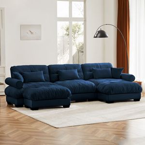 Divano Modulare a U Moderno a 3 Posti con Due Pouf Mobili, Cuscini Lombari e Cuscini Decorativi per Soggiorno - Product Image 2