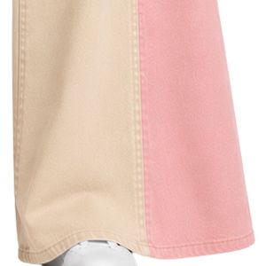 Jean large beige et rose pour femme, taille haute, en denim bicolore, style décontracté streetwear, pantalon tendance coupe ample - Product Image 3