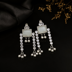 Trendy Classic Bell Monalisa Stone Pear Cut Pearl Oxidized Charm Earring Antique <b>Silver</b> <b>Plated</b> Fashion <b>Jewellery</b> Women Bulk - Product Image 4