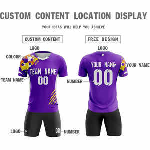 ชุดเสื้อฟุตบอลแบบซับลิเมชั่นสีม่วงเหลือง คอวี แขนสั้น ระบายเหงื่อได้ดี สำหรับผู้ใหญ่ ชุดกีฬาชาย - Product Image 2