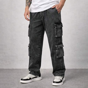 Pantalones cargo de mezclilla de lavado claro para hombre, de corte relajado, que combinan comodidad con un estilo urbano. - Product Image 5