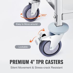Carrello Multiuso a 3 Ripiani in Acciaio Inox, Capacità 400 Libbre, con Ruote Universali Bloccabili per Laboratorio e Clinica - Product Image 4