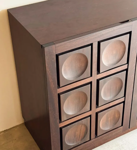 Hot <b>Sale</b> Brutalist Dark Wood <b>tv</b> Cabinet Modern 3D Carved Circle Grid Credenza Storage Buffet Table <b>tv</b> <b>stand</b> Unit - Product Image 5