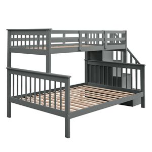 Letto a castello grigio con letto singolo sopra e letto matrimoniale, con contenitore e sponda di protezione per la cameretta dei bambini (Vecchio SKU LP000019AAE) - Product Image 5