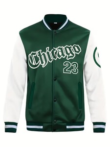 <b>Men</b>’s Classic Letterman Varsity <b>Jacket</b> | <b>Lightweight</b> Cotton Fleece Bomber Coat | Casual Breathable Sportswear Outerwear - Product Image 3
