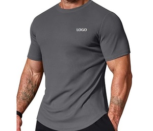 T-shirt bleu pour homme, coupe ajustée, manches courtes, col rond, en coton, imprimé, vêtements de sport décontractés - Product Image 3
