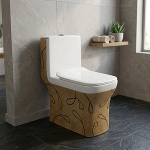 WC monobloc Vistaar Designer à chasse d'eau siphonique en céramique, à double chasse, à poser au sol, pour salle de bain et lavabo de luxe modernes - Product Image 5