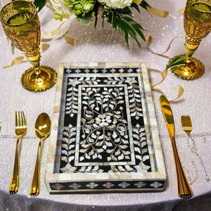 Luxury Mother of Pearl Inlay Mirrored Tray Handmade Decorative Tray with Glass Base for <b>Perfume</b> Bottles Vanity Use Gifting - Product Image 1