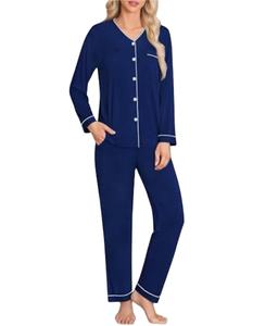 Conjuntos de pijama de Modal de manga larga informales para mujer, ropa de dormir tejida con botones y cuello en V, ropa de dormir para damas de honor, en el S-XXL - Product Image 1