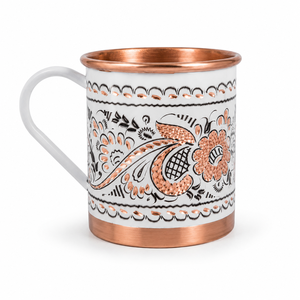 Taza de Cobre Puro Hecha a Mano con Diseño Floral de Esmalte Blanco, 350 ml, Taza Ayurvédica para Agua, Café o Té, Taza de Regalo Vintage Hecha a Mano - Product Image 1