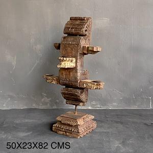 Cabezal de Pilar Arquitectónico de Madera Tallado a Mano, Soporte para Múltiples Velas, Objeto Decorativo Vintage Antiguo - Product Image 1
