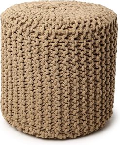 Pouf Dori élégant en coton tressé, tricoté à la main, style câblé, rouge, fait et cousu à la main, véritable pièce unique pour s'asseoir - Product Image 3