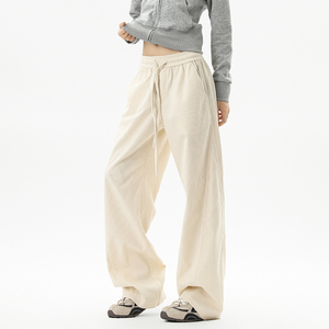 Pantalon large en toile pour homme, taille élastique, fermeture boutonnée, décontracté, respirant, léger, à rayures, 100 % coton - Product Image 1