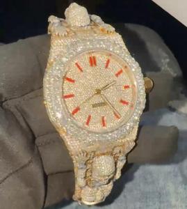 Montre de luxe pour homme, style Hip Hop, personnalisée, cadran en verre, squelette de crâne, en or rose antique, sertie de moissanite et de diamants, 41 mm, USA UK - Product Image 1