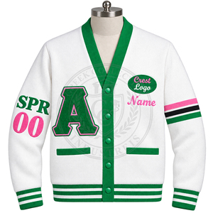 Cardigans Verts Personnalisés Alpha Sorority avec Broderie Grecque Blanche et Rose, Col en V, Tricotés, Style Preppy pour Femme, Logo Écusson Lettres Universitaire - Product Image 3