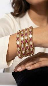Antique Alloy Oval Design Gold Plated 4 <b>Bangle</b> <b>Set</b> Traditional Luxury Choodi Bridal Wedding Accessories Classic Women's Ethnic - Product Image 2