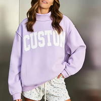 Özel Nakışlı Balıkçı Yaka Lavanta Rengi Üniversite Tarzı Büyük Beden Kadın Sweatshirt Kalın Polar Toptan Satış