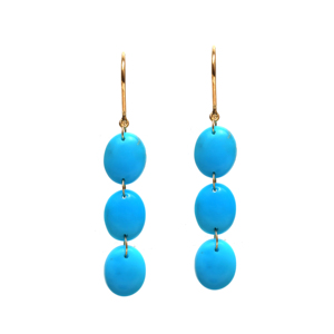 Pendientes de borla de varias hebras de turquesa azul cielo natural con cabujón de flecos de oro amarillo macizo de 18 quilates, de lujo, piedra de nacimiento de diciembre - Product Image 2