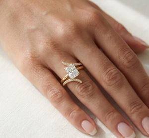 2 ct Radiant Cut 14K Solid <b>Gold</b> Lab Grown Diamond Engagement <b>Ring</b> with Curved Wedding Band Bypass Stackable <b>Ring</b> Bridal <b>Set</b> <b>Ring</b> - Product Image 5