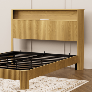 Letto Matrimoniale in Metallo con Testiera Contenitore, Stazione di Ricarica Integrata, Design a Linee Ondulate, Funzionamento Silenzioso, Stile Morbido - Product Image 3