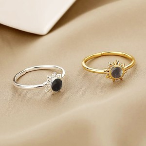 Natural Black Onyx Gemstone Sunburst <b>Rings</b> - Gold Plated <b>Adjustable</b> <b>Ring</b> for Women Jewelry - Product Image 2
