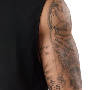 Camiseta Deportiva sin Mangas para Hombre, Negra, Cuello Redondo, Algodón, Logotipo Estampado, para Gimnasio, Entrenamiento, Fitness, Ropa Deportiva - Product Image 5
