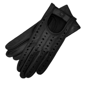 Gants de conduite classiques en cuir noir perforé pour hommes |   Mitaines de course rétro à doigts entiers |   Doux et de haute qualité, non doublé - Product Image 4