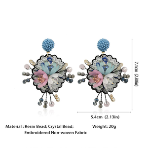 Boucles d'oreilles pendantes bohèmes brodées de fleurs, faites à la main avec perles de cristal, bijoux ethniques, clous d'oreilles en perles de rocaille pour costumes - Product Image 3