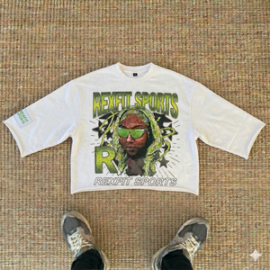 T-shirts pour hommes personnalisés, surdimensionnés, à motifs graphiques, sérigraphiés, coupés et cousus, avec patchs usés - Product Image 1