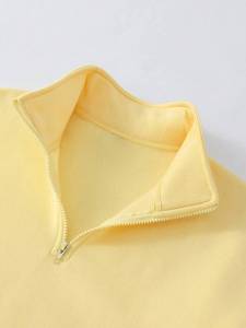 Yellow Oversized Quarter Zip Stand Collar Women's Sweatshirt Drop Shoulder High Street Hoodies Custom Logo OEM Manufacturer - Product Image 4